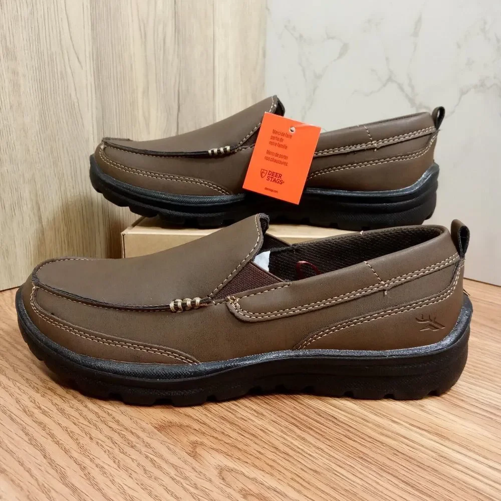 Deer Stags Boys‎ Sz 4M EU 36 Zesty Brown Slip On Loafers Faux Leather